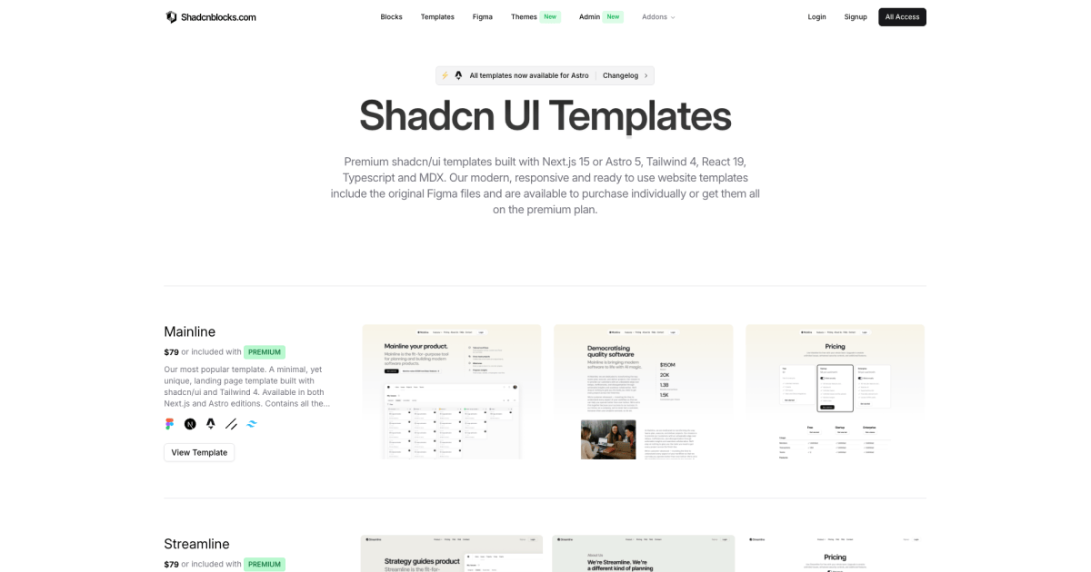 shadcn/ui Blocks Templates